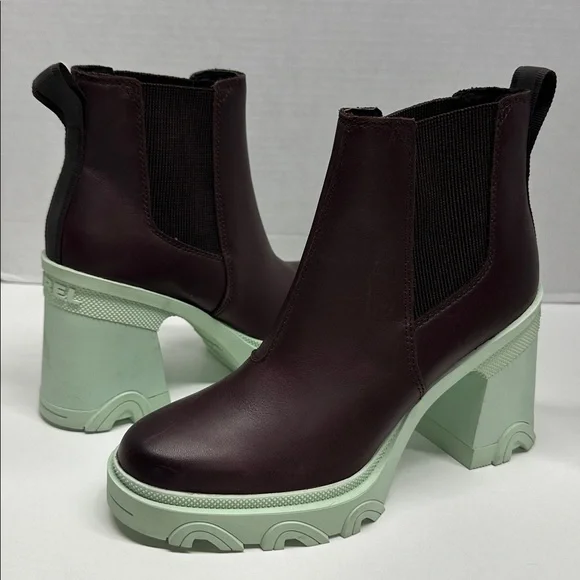 Sorel Brex Chelsea Ankle Boots High Heeled Waterproof Booties Red Mint Size 6 - Picture 4 of 8